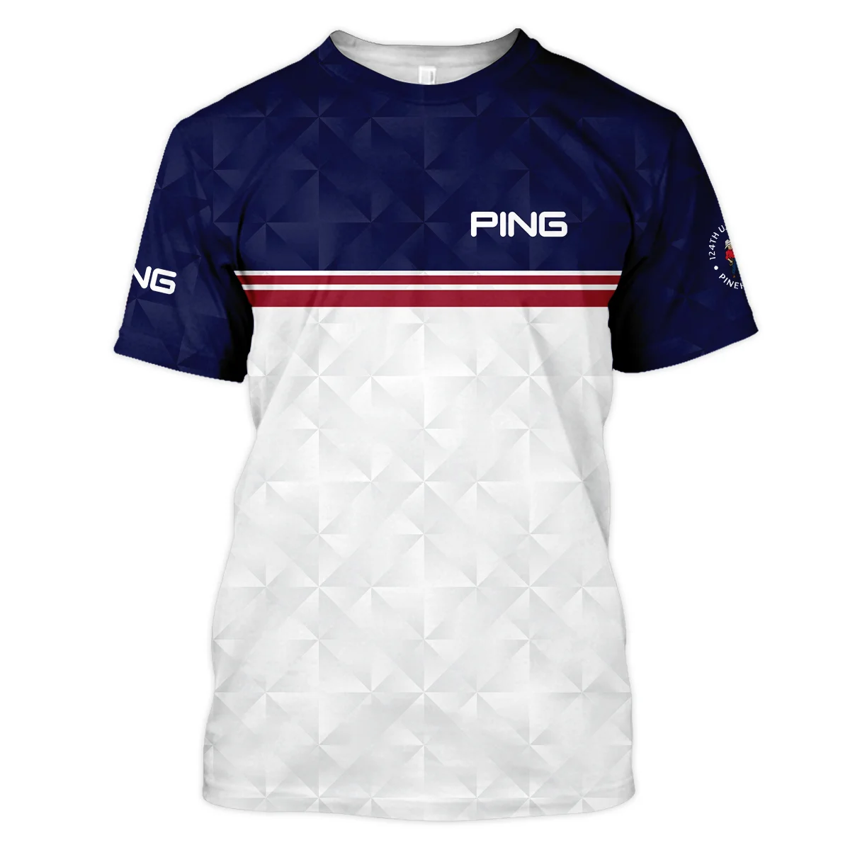 Golf Sport 124th U.S. Open Pinehurst Ping Unisex T-Shirt Dark Blue White Abstract Geometric Triangles All Over Print T-Shirt