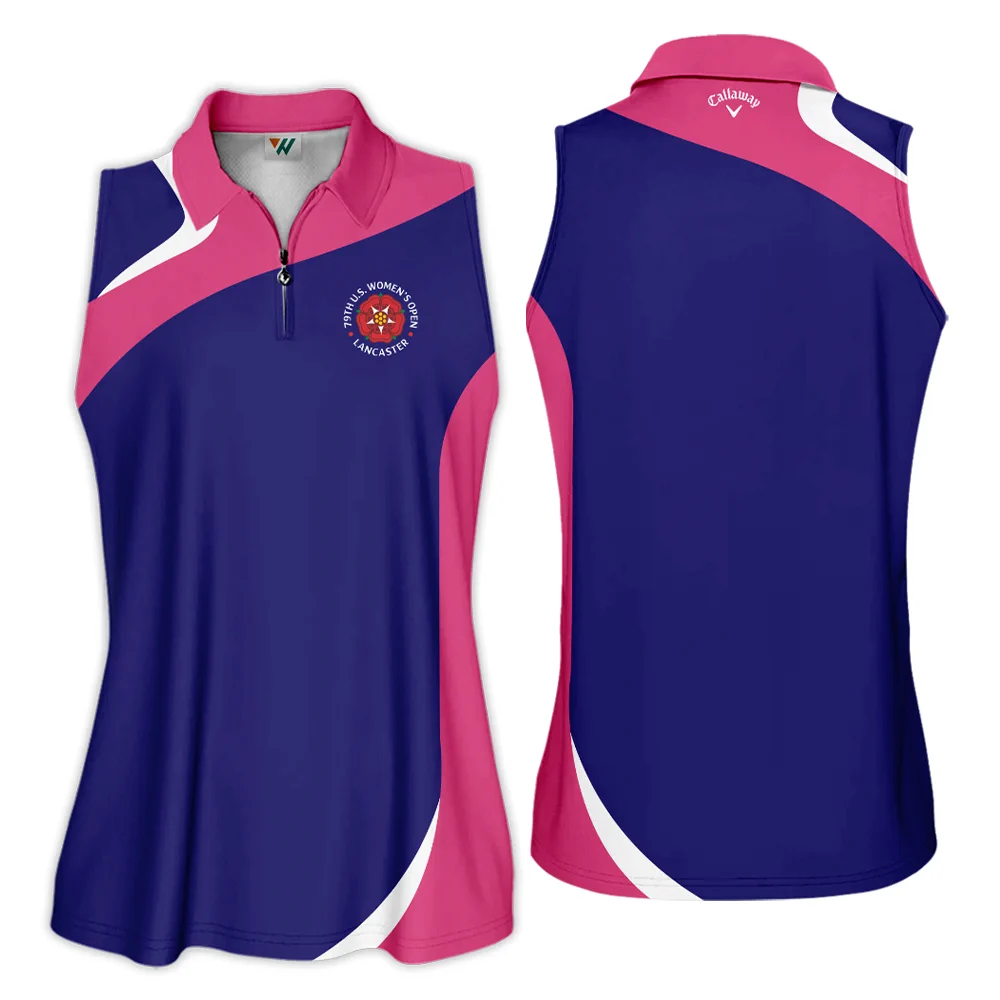 Golf Sport 79th U.S. Women’s Open Lancaster Callaway Zipper Sleeveless Polo Shirt Navy Mix Pink All Over Print Zipper Sleeveless Polo Shirt For Woman