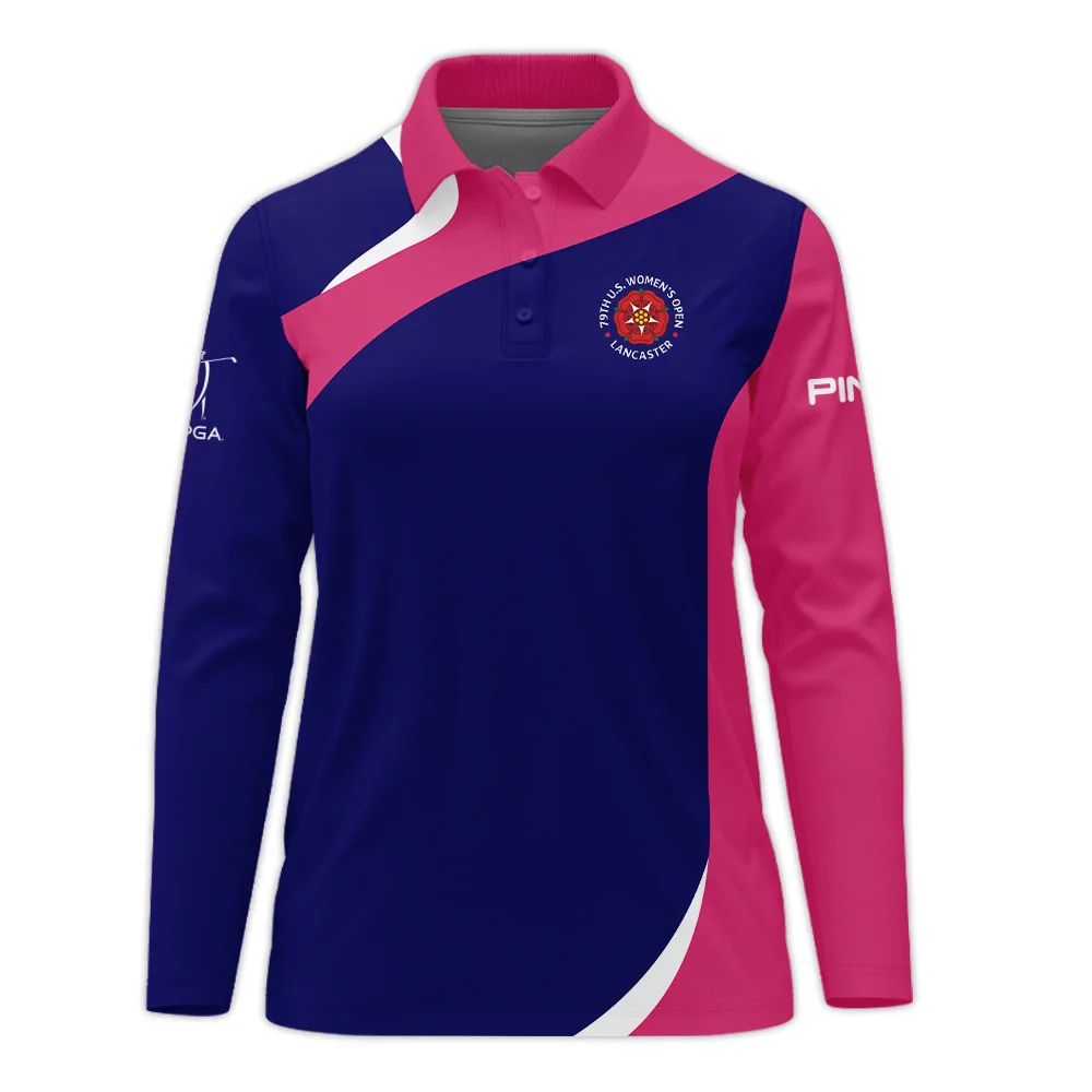 Golf Sport 79th U.S. Women’s Open Lancaster Ping Long Polo Shirt Navy Mix Pink All Over Print Long Polo Shirt For Woman