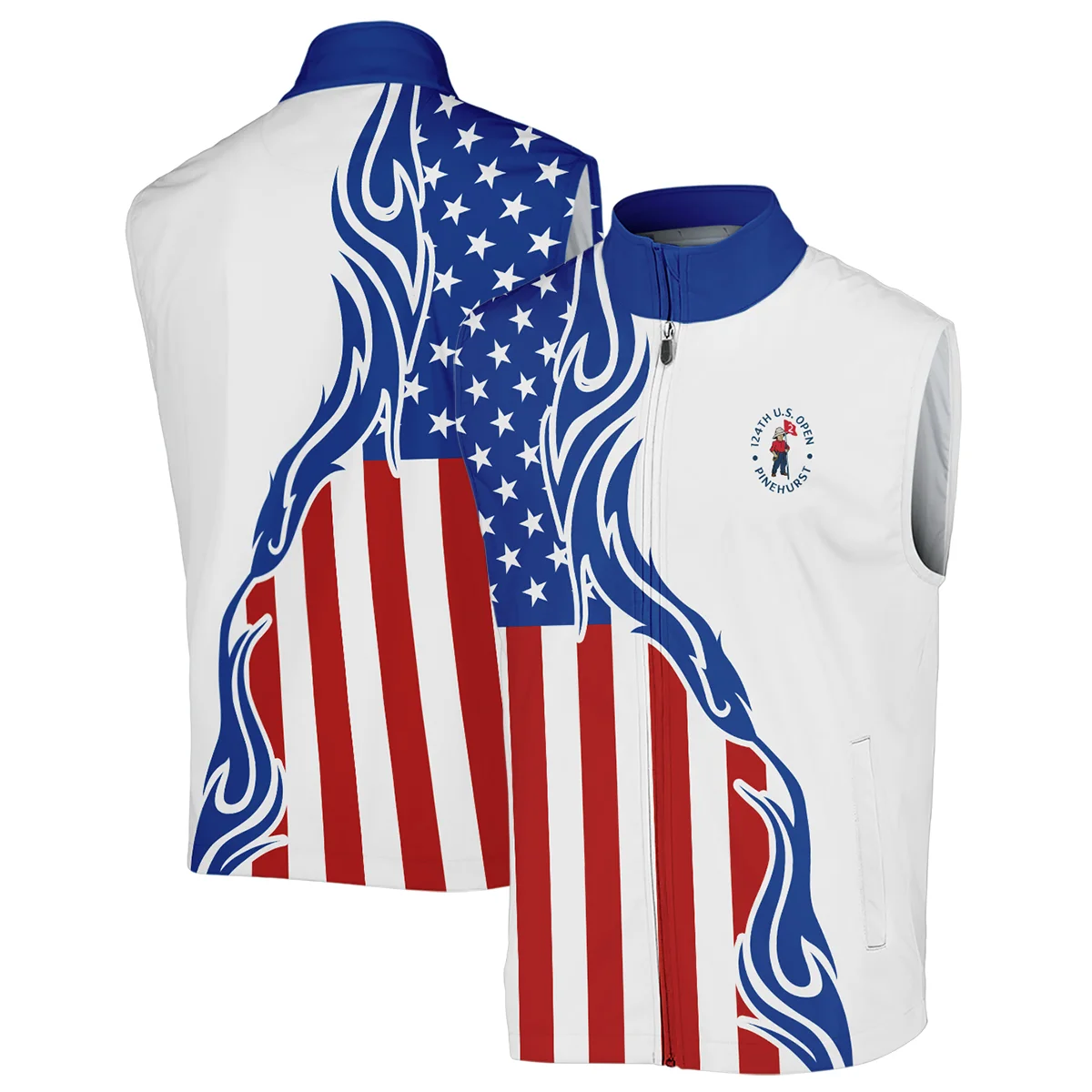 Golf Sport Callaway 124th U.S. Open Pinehurst Sleeveless Jacket USA Flag Pattern Blue White All Over Print Sleeveless Jacket