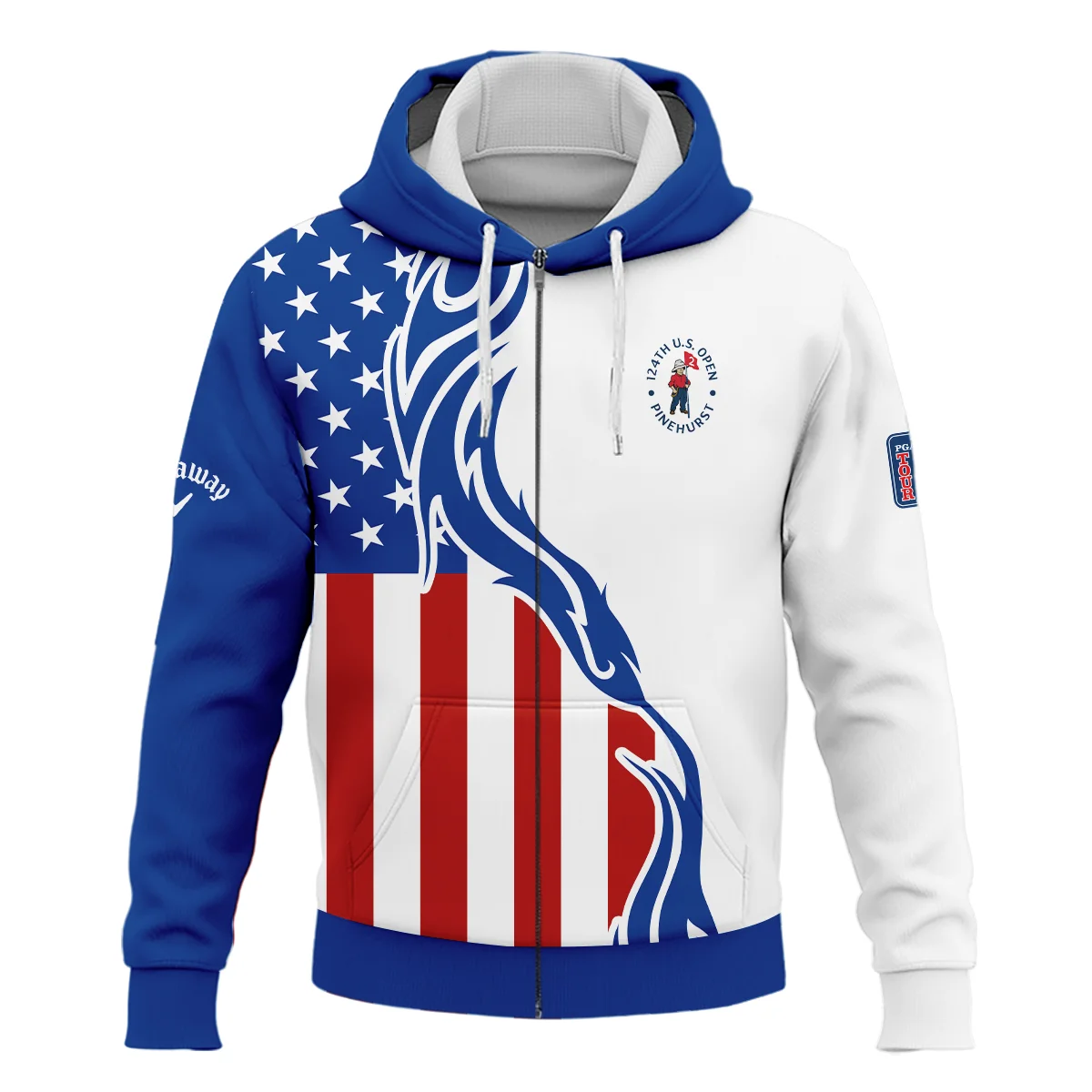 Golf Sport Callaway 124th U.S. Open Pinehurst Zipper Hoodie Shirt USA Flag Pattern Blue White All Over Print Zipper Hoodie Shirt