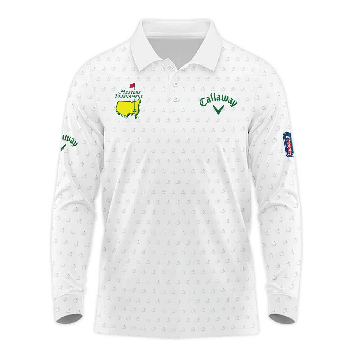 Golf Sport Masters Tournament Callaway Long Polo Shirt Sports Logo Pattern White Green Long Polo Shirt For Men