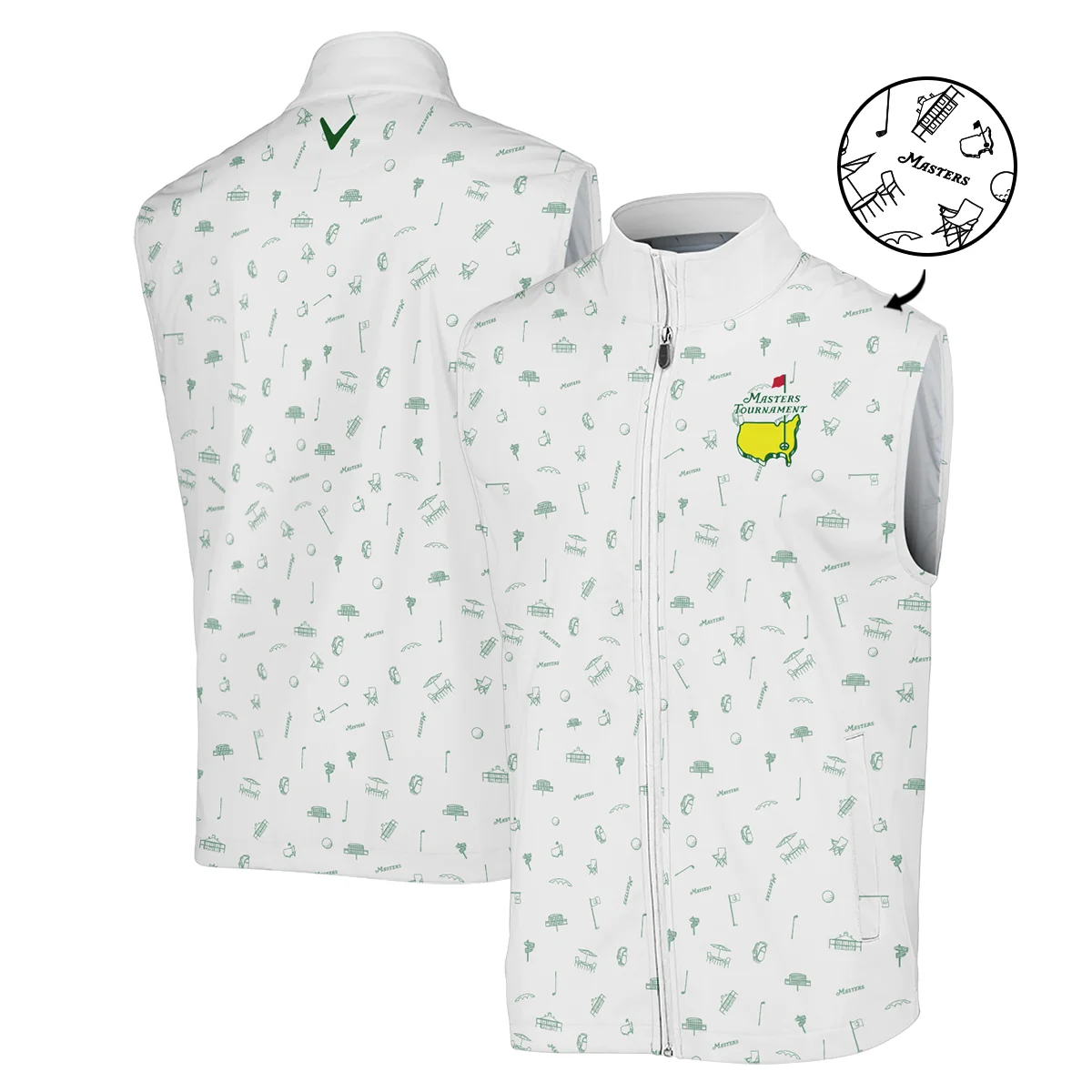 Golf Sport Masters Tournament Callaway Sleeveless Jacket Sports Augusta Icons Pattern White Green Sleeveless Jacket