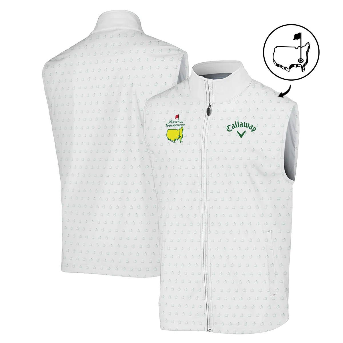 Golf Sport Masters Tournament Callaway Sleeveless Jacket Sports Logo Pattern White Green Sleeveless Jacket