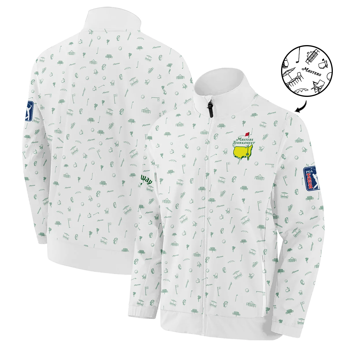 Golf Sport Masters Tournament Callaway Stand Colar Jacket Sports Augusta Icons Pattern White Green Stand Colar Jacket