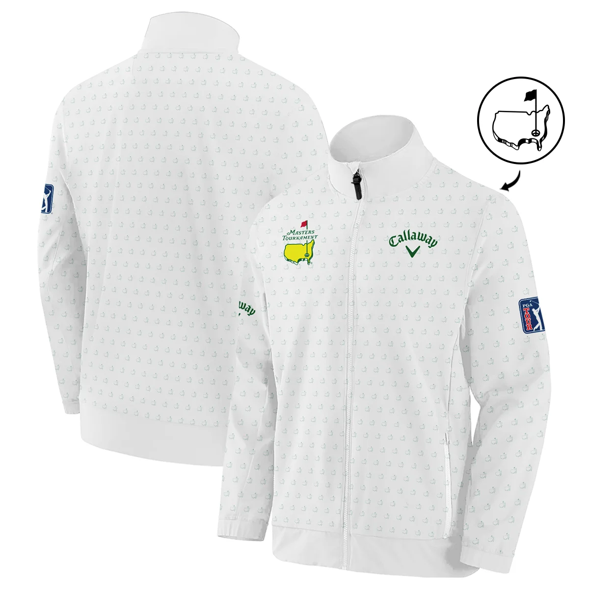 Golf Sport Masters Tournament Callaway Stand Colar Jacket Sports Logo Pattern White Green Stand Colar Jacket