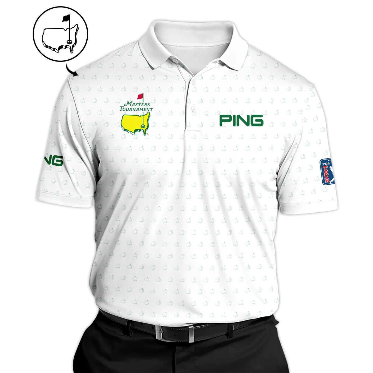 Golf Sport Masters Tournament Ping Polo Shirt Sports Logo Pattern White Green Polo Shirt For Men