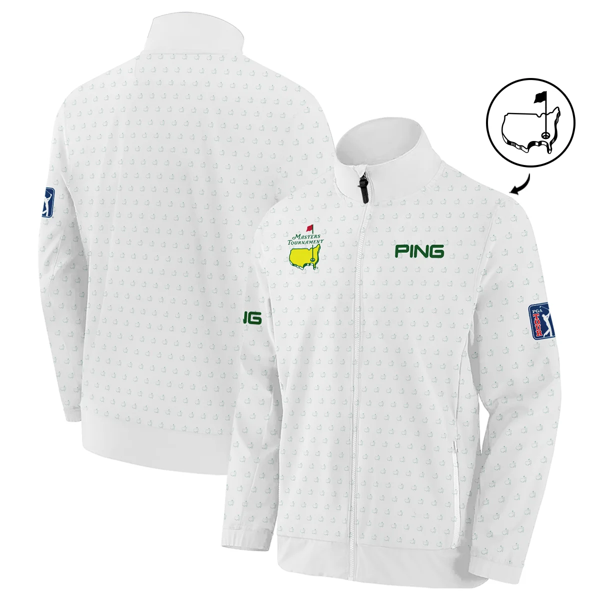 Golf Sport Masters Tournament Ping Stand Colar Jacket Sports Logo Pattern White Green Stand Colar Jacket