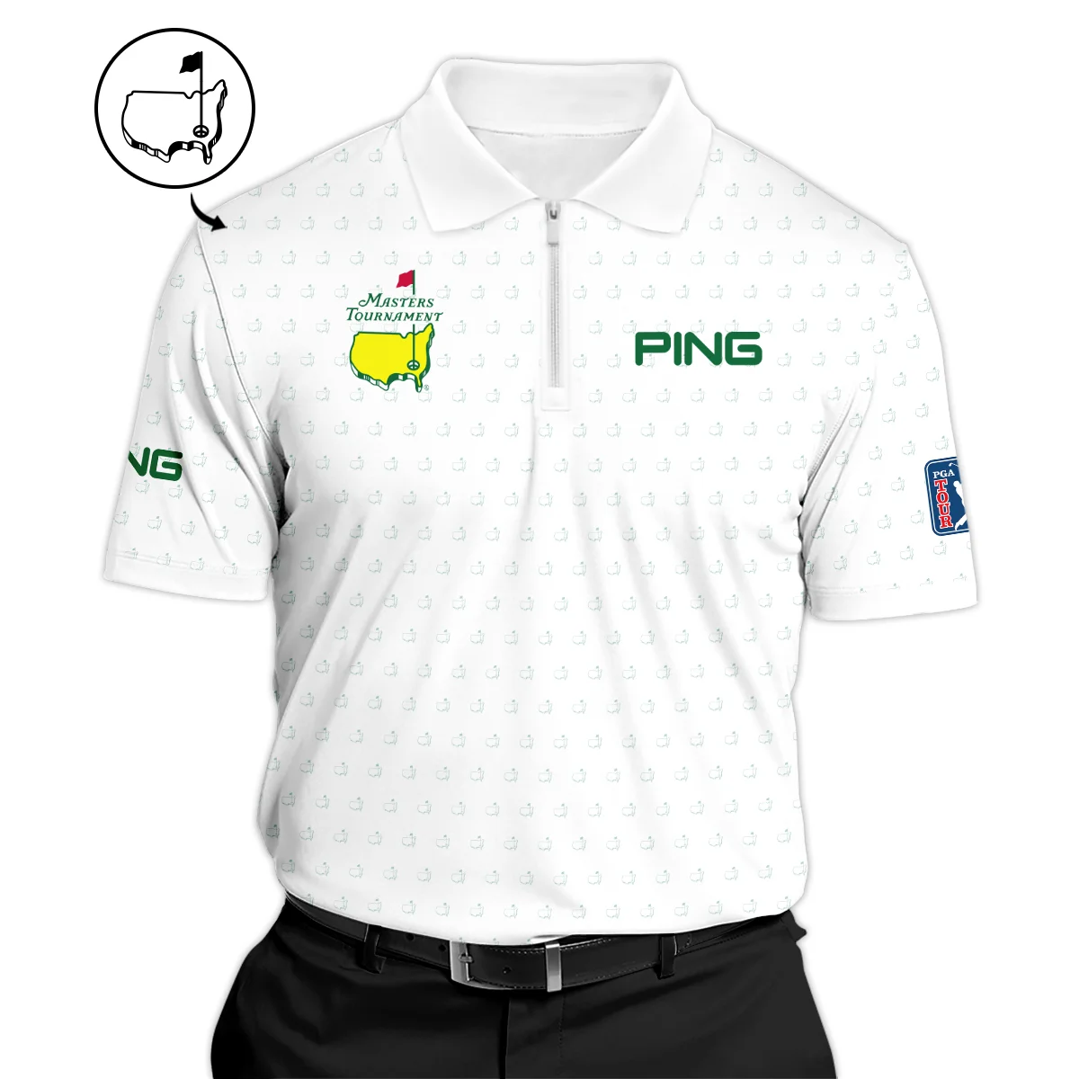 Golf Sport Masters Tournament Ping Zipper Polo Shirt Sports Logo Pattern White Green Zipper Polo Shirt For Men