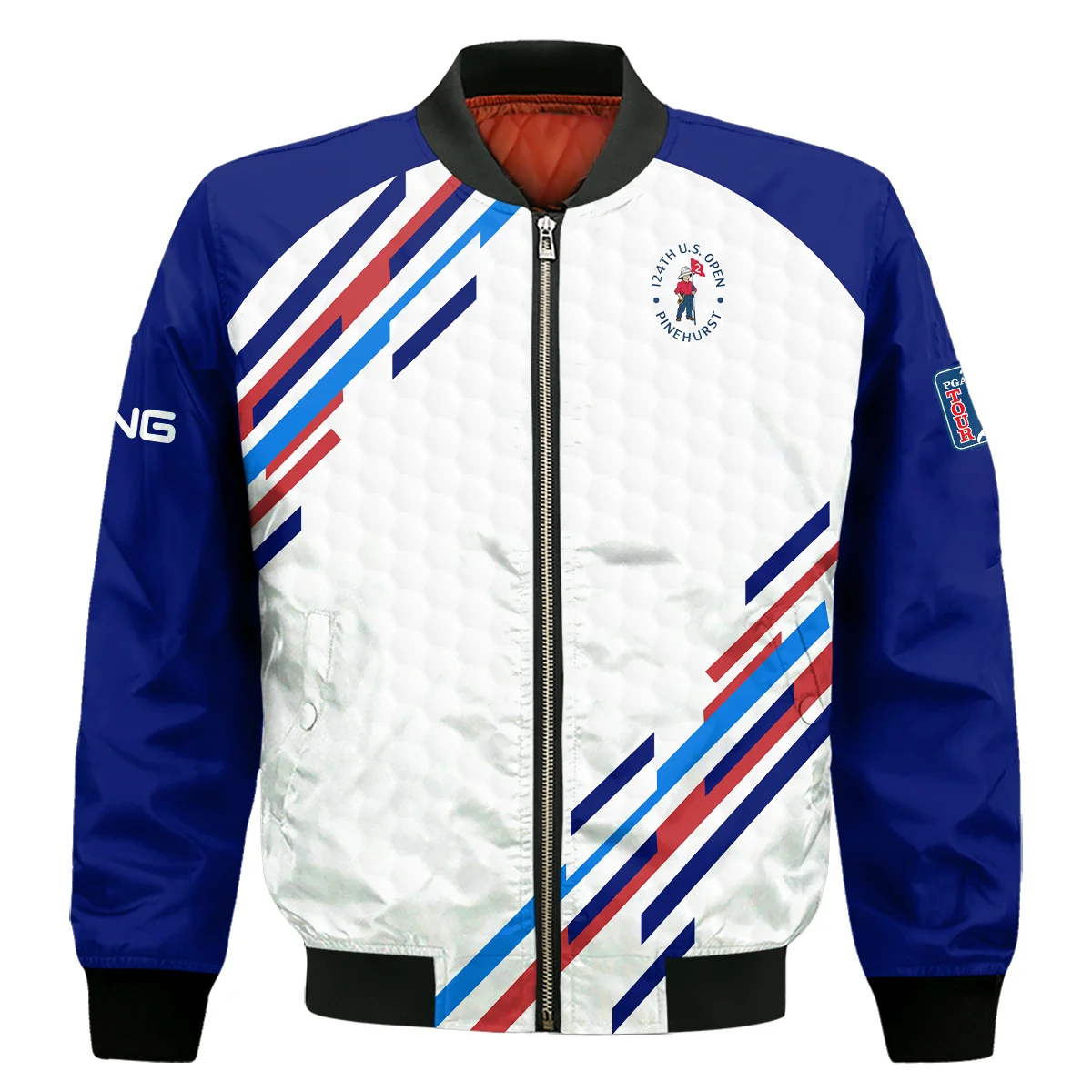 Golf Sport Ping 124th U.S. Open Pinehurst Bomber Jacket Blue Red Golf Pattern White All Over Print Bomber Jacket