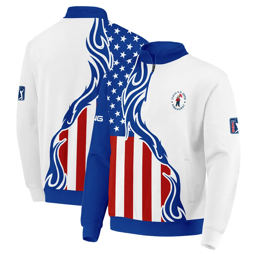 Golf Sport Ping 124th U.S. Open Pinehurst Quarter-Zip Jacket USA Flag Pattern Blue White All Over Print Quarter-Zip Jacket