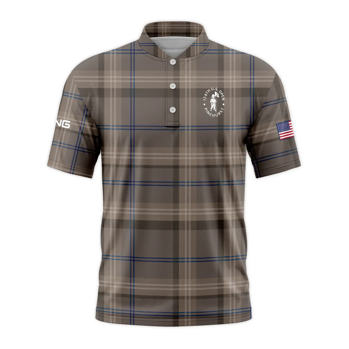 Golf Striped Polo Vintage Style 124th U.S. Open Pinehurst Ping Style Classic, Short Sleeve Round Neck Polo Shirt