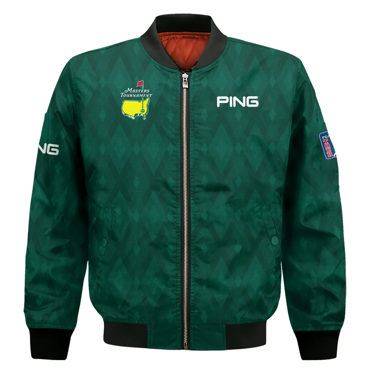 Green Fabric Ikat Diamond pattern Masters Tournament Ping Bomber Jacket Style Classic Bomber Jacket