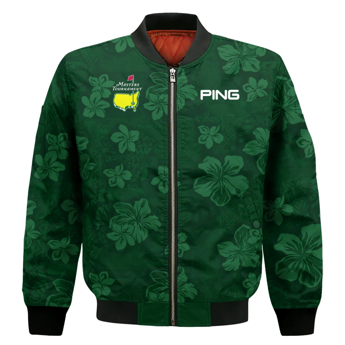 Hawaiian Tribal Elements And Hibiscus Flowers Patchwork Golf Masters Tournament Ping Bomber Jacket Style Classic Bomber Jacket