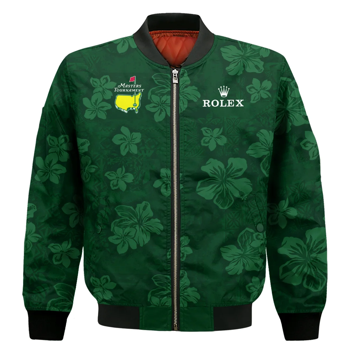 Hawaiian Tribal Elements And Hibiscus Flowers Patchwork Golf Masters Tournament Rolex Bomber Jacket Style Classic Bomber Jacket