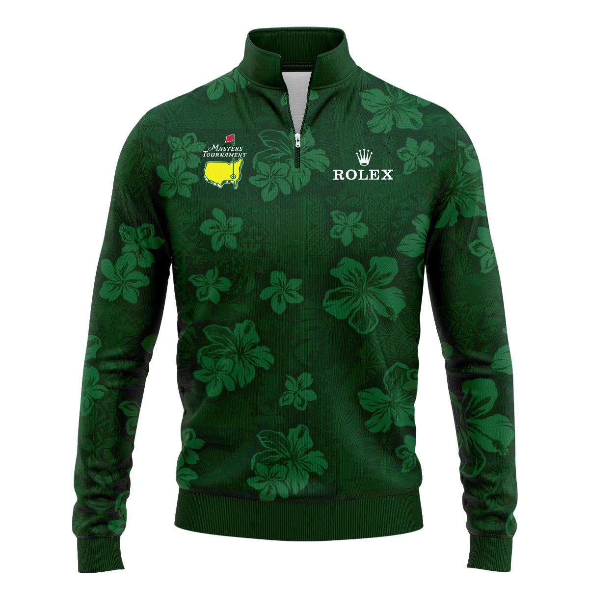 Hawaiian Tribal Elements And Hibiscus Flowers Patchwork Golf Masters Tournament Rolex Quarter-Zip Jacket Style Classic Quarter-Zip Jacket