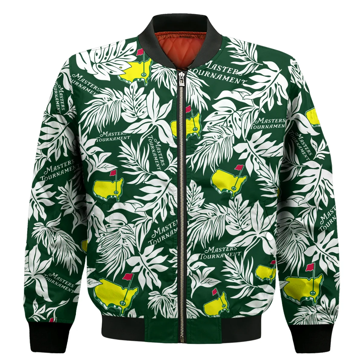 Hawaiian Tropical Leaves Pattern Golf Masters Tournament Bomber Jacket Style Classic Bomber Jacket