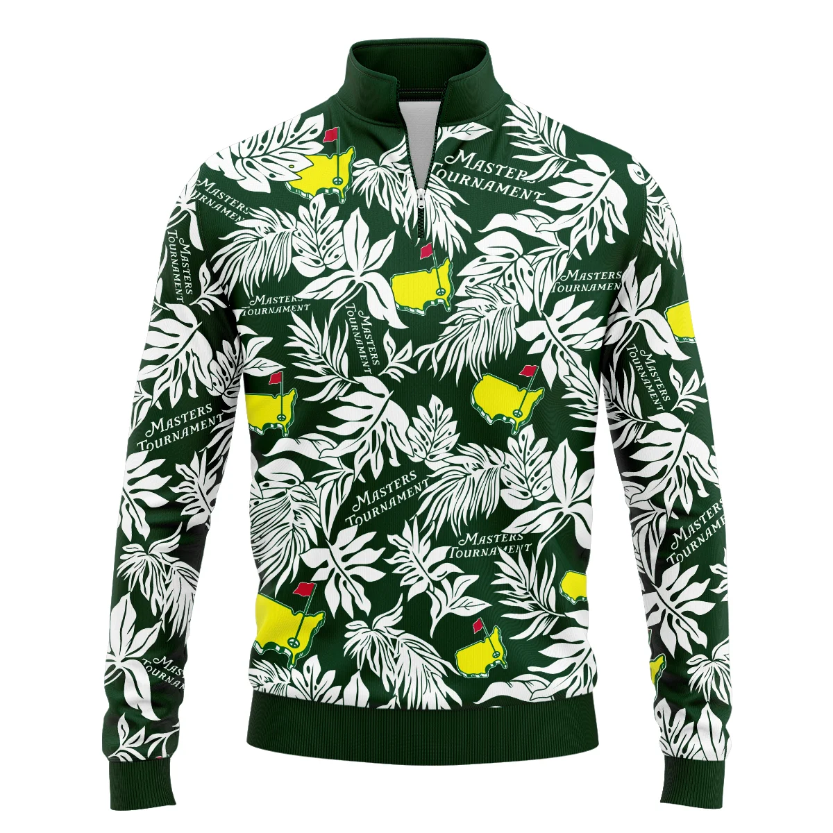 Hawaiian Tropical Leaves Pattern Golf Masters Tournament Quarter-Zip Jacket Style Classic Quarter-Zip Jacket