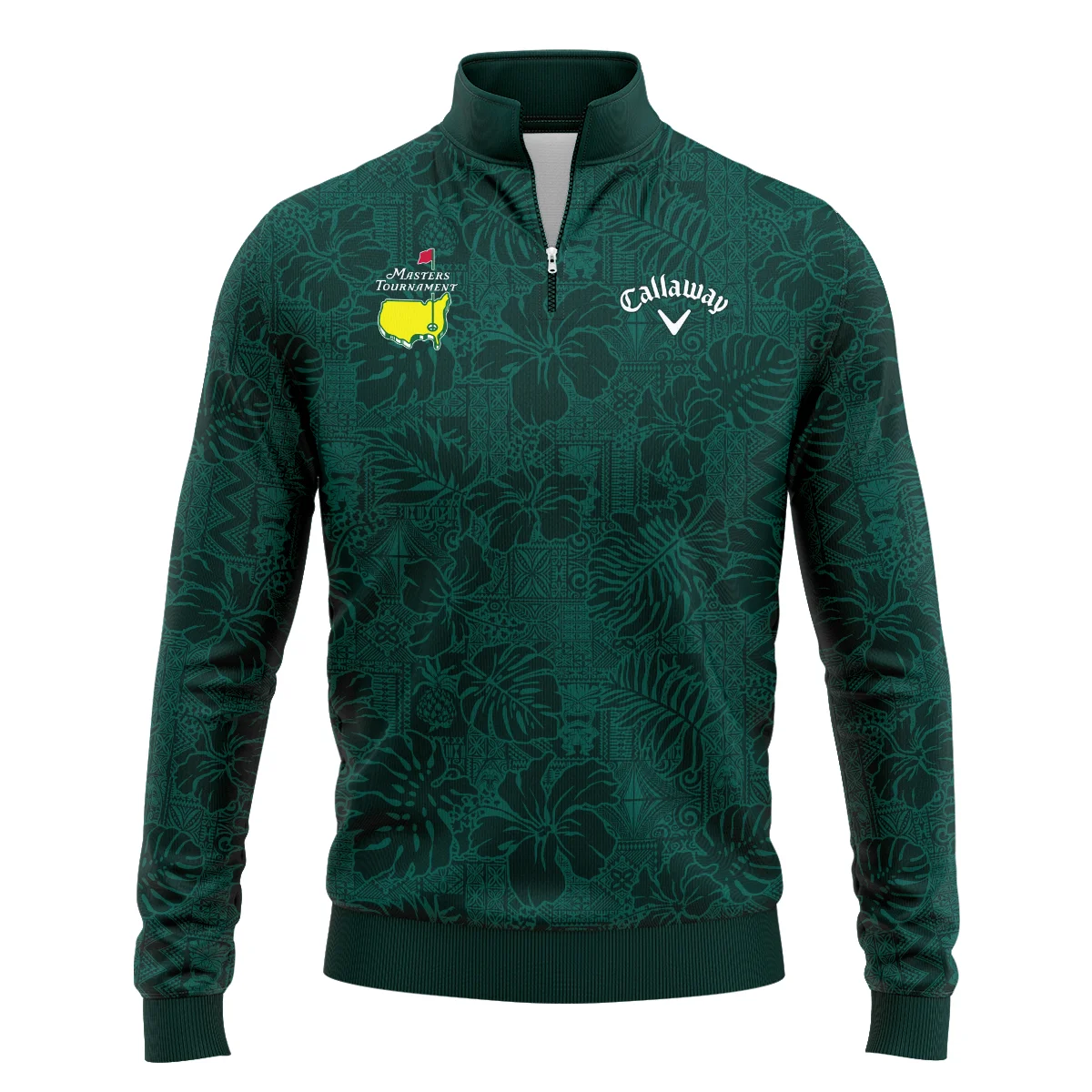 Hibiscus And Tropical Leaves With Tribal Elements Pattern Golf Masters Tournament Callaway Quarter-Zip Jacket Style Classic Quarter-Zip Jacket