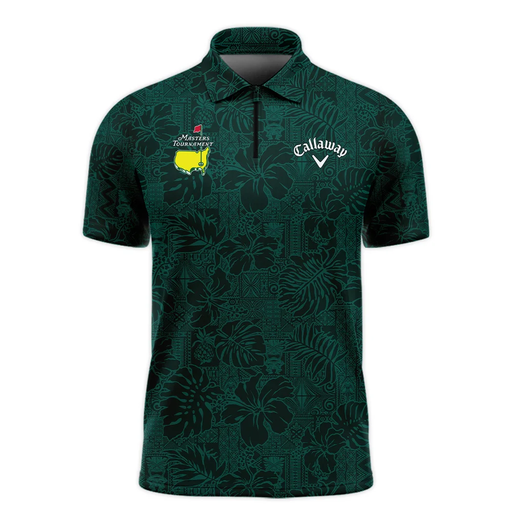 Hibiscus And Tropical Leaves With Tribal Elements Pattern Golf Masters Tournament Callaway Zipper Polo Shirt Style Classic Zipper Polo Shirt For Men