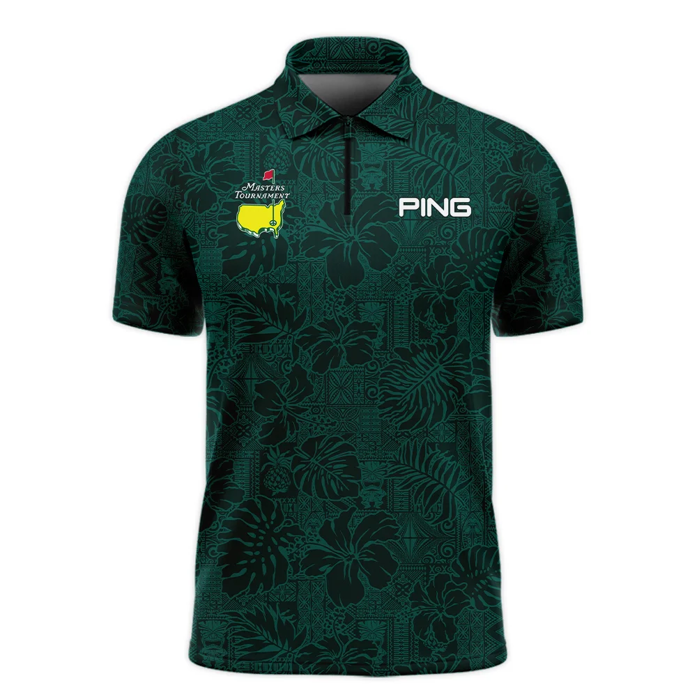 Hibiscus And Tropical Leaves With Tribal Elements Pattern Golf Masters Tournament Ping Zipper Polo Shirt Style Classic Zipper Polo Shirt For Men