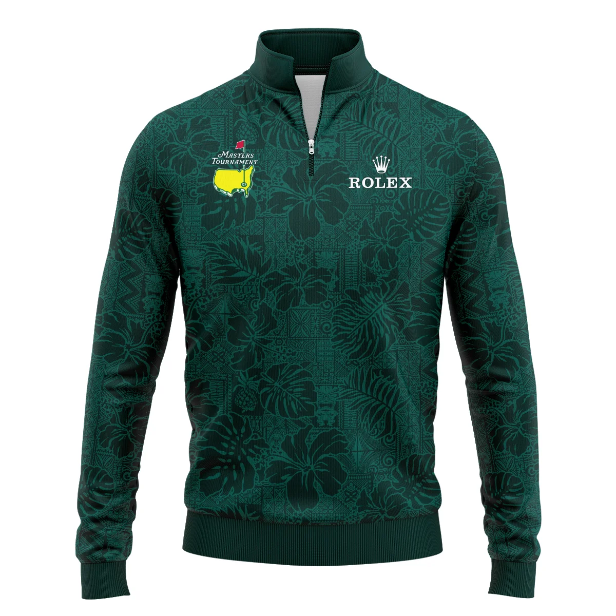 Hibiscus And Tropical Leaves With Tribal Elements Pattern Golf Masters Tournament Rolex Quarter-Zip Jacket Style Classic Quarter-Zip Jacket