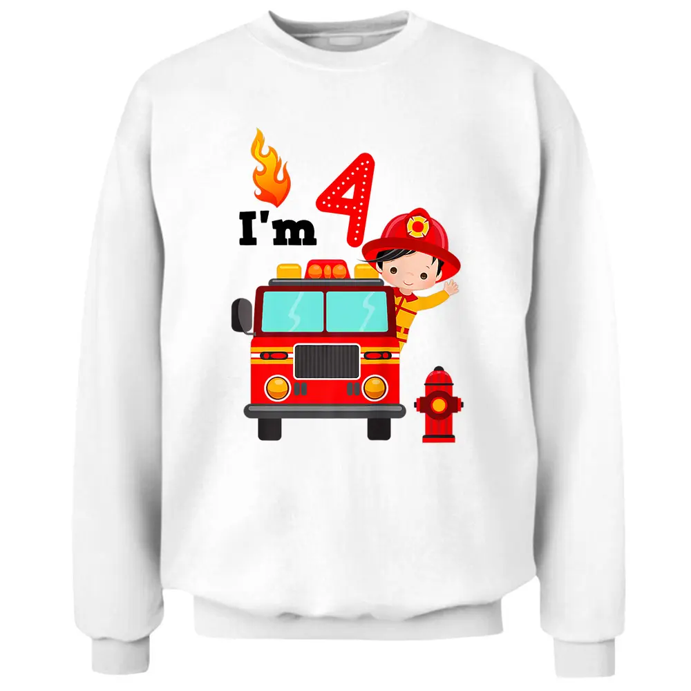 I'm 4th Birthday Boy Fire Engine Truck Toddler Firefighter Pullover Sweatshirt