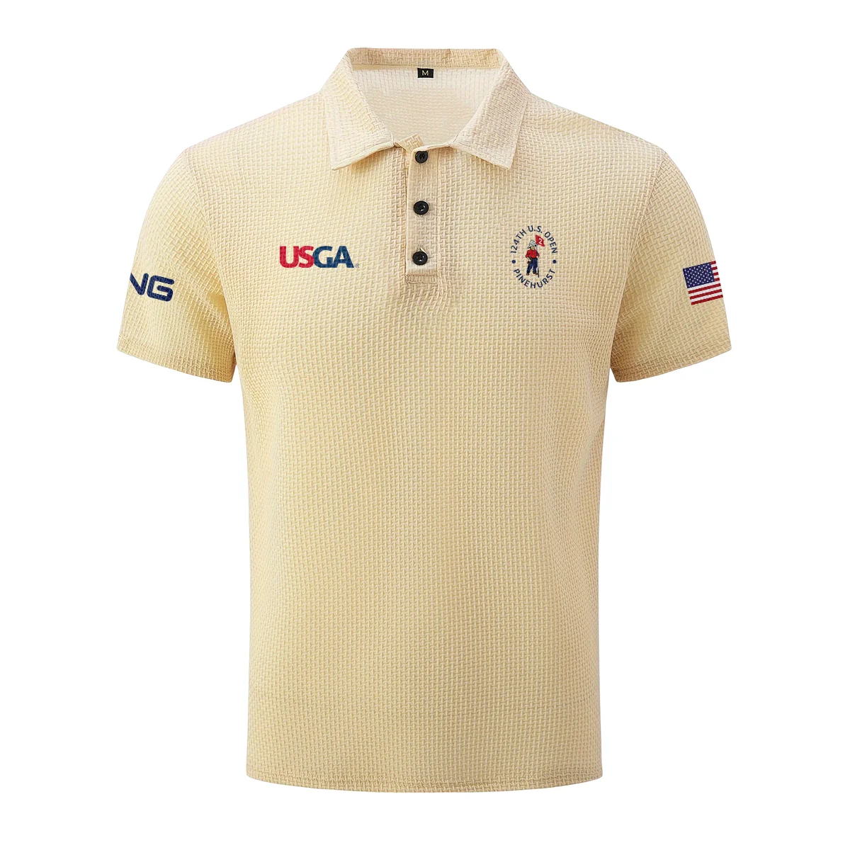 Khaki Ping 124th U.S. Open Pinehurst Mesh Comfy Men’s Stretch Solid Short Sleeve Lapel Golf Shirt