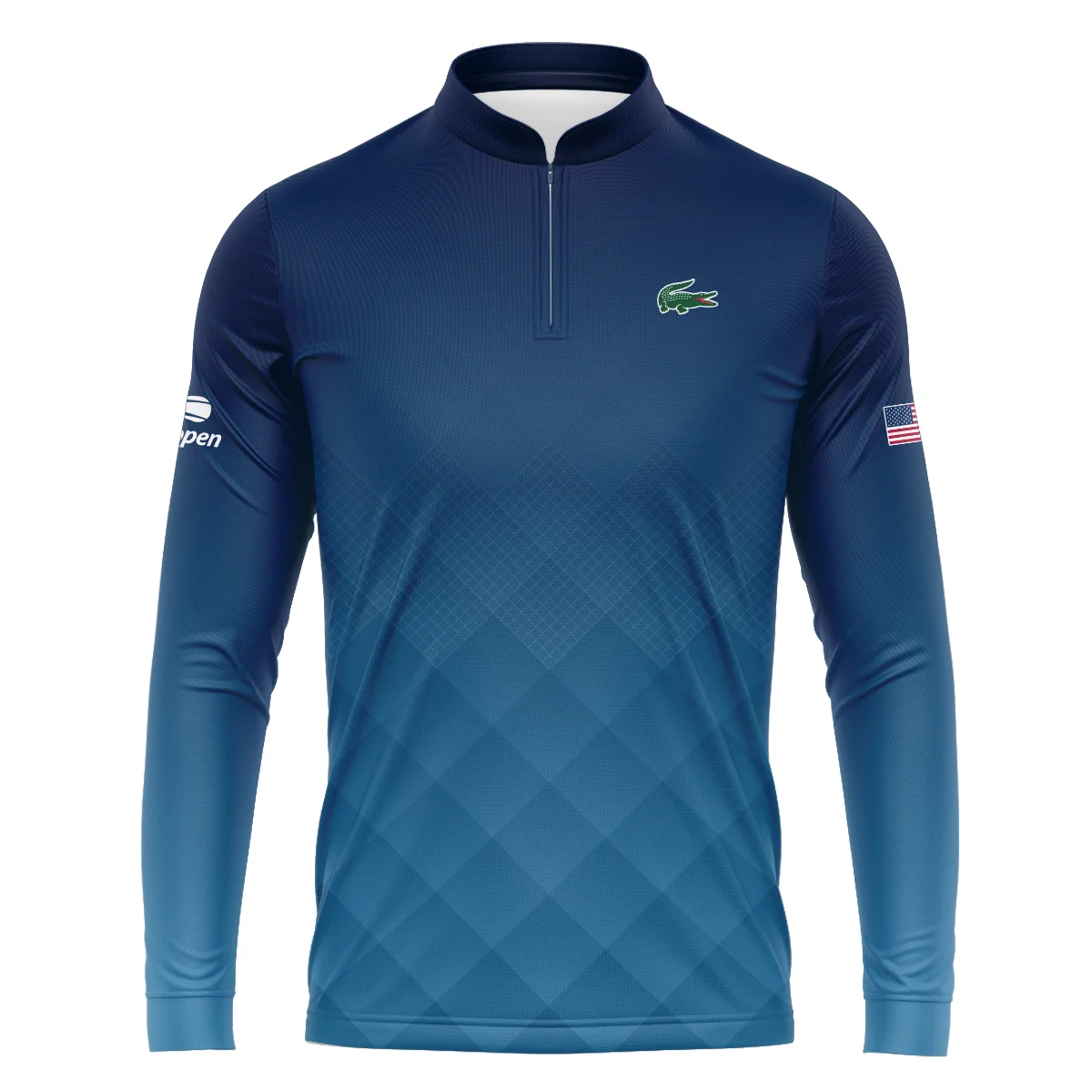 Lacoste Blue Abstract Background US Open Tennis Champions Mandarin collar Quater-Zip Long Sleeve