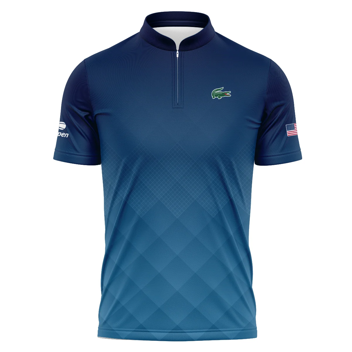 Lacoste Blue Abstract Background US Open Tennis Champions Polo Shirt Mandarin Collar Polo Shirt