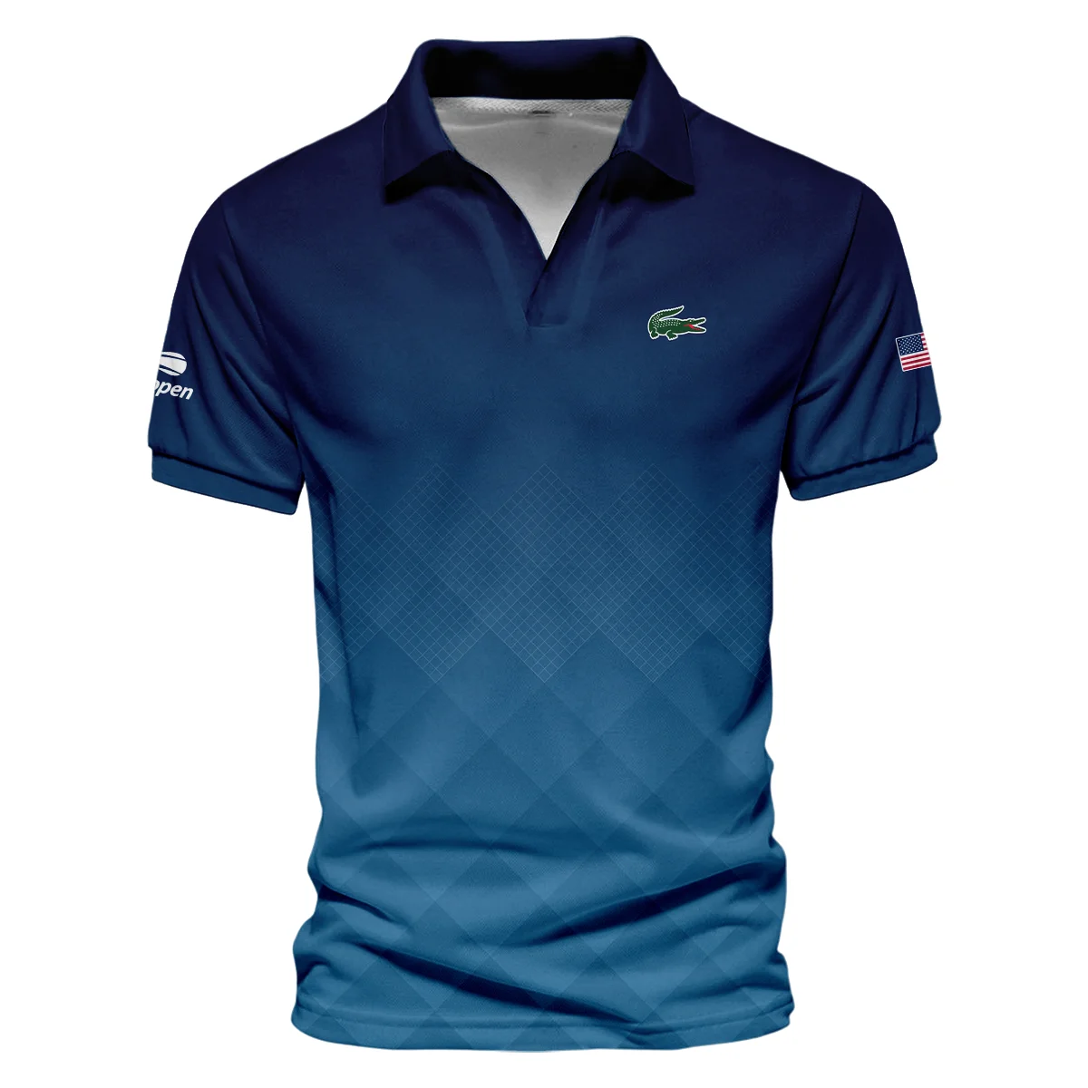 Lacoste Blue Abstract Background US Open Tennis Champions Vneck Polo Shirt Style Classic Polo Shirt For Men