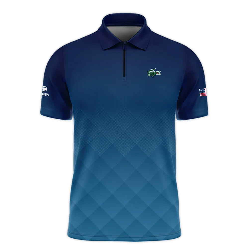 Lacoste Blue Abstract Background US Open Tennis Champions Zipper Polo Shirt Style Classic Zipper Polo Shirt For Men