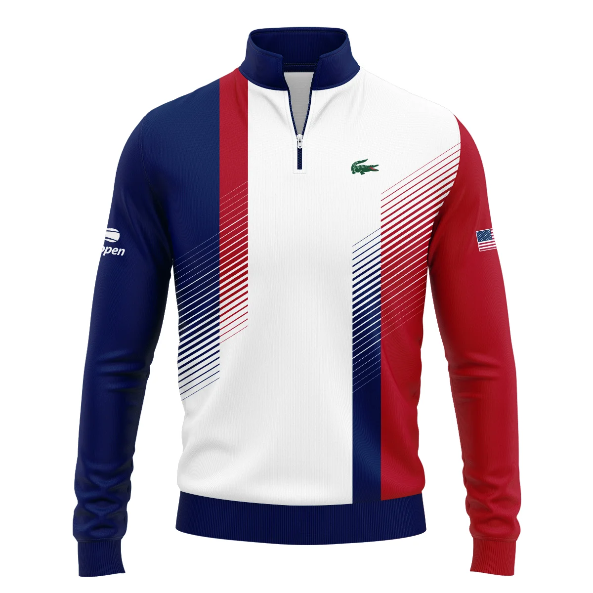 Lacoste Blue Red Straight Line White US Open Tennis Champions Quarter-Zip Jacket Style Classic Quarter-Zip Jacket