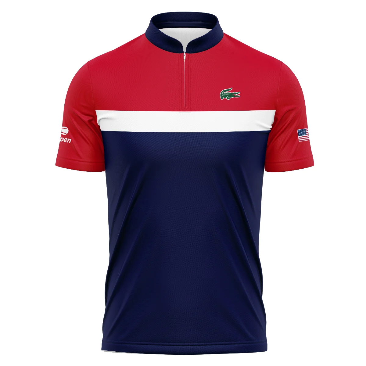 Lacoste Blue Red White Background US Open Tennis Champions Polo Shirt Mandarin Collar Polo Shirt