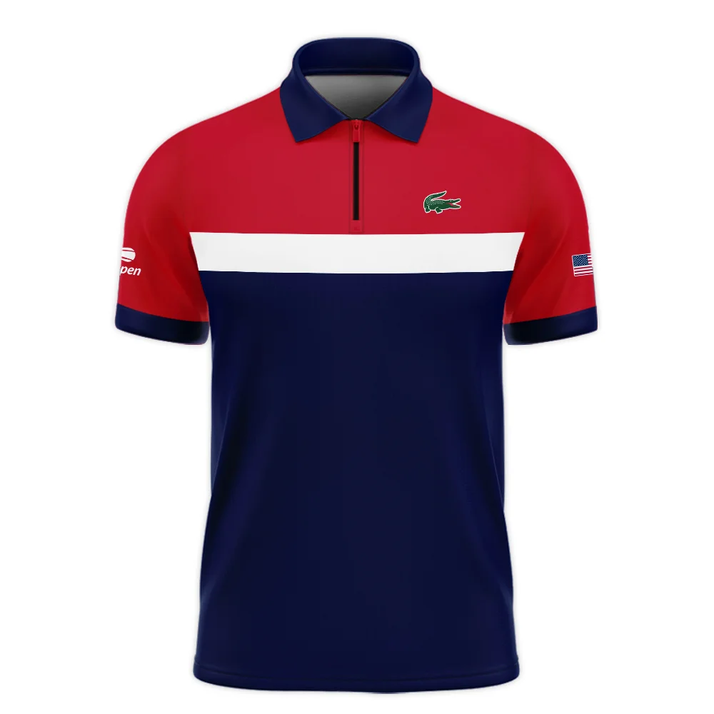 Lacoste Blue Red White Background US Open Tennis Champions Zipper Polo Shirt Style Classic Zipper Polo Shirt For Men