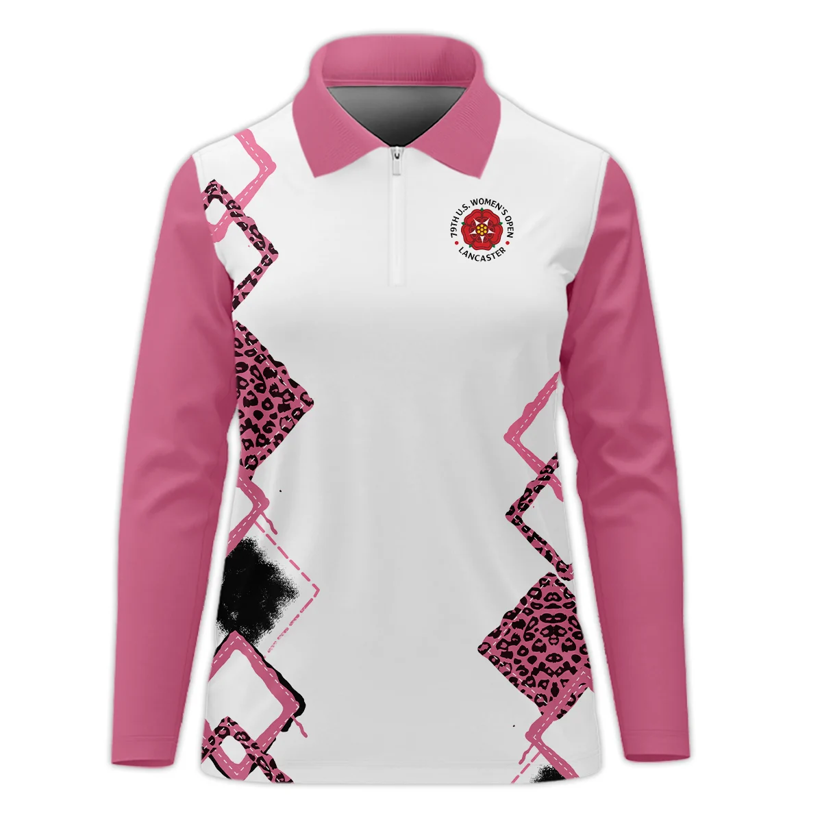 Leopard Golf Color Pink 79th U.S. Women’s Open Lancaster Zipper Long Polo Shirt Pink Color All Over Print Zipper Long Polo Shirt For Woman