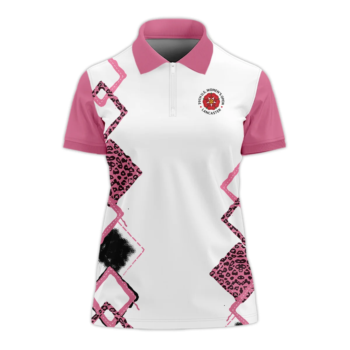 Leopard Golf Color Pink 79th U.S. Women’s Open Lancaster Zipper Polo Shirt Pink Color All Over Print Zipper Polo Shirt For Woman