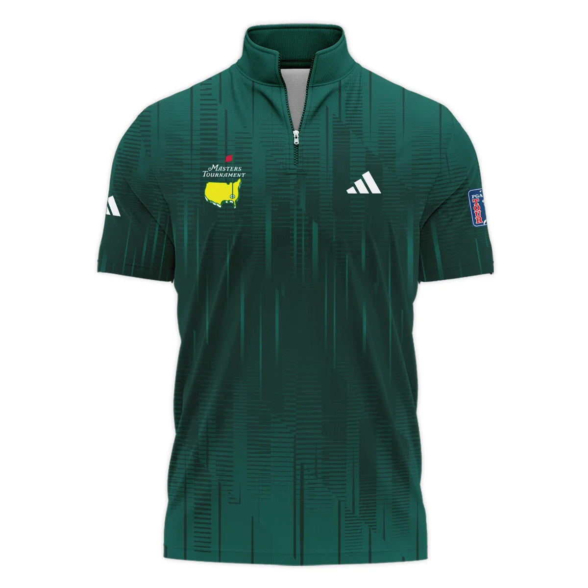 Masters Tournament Adidas Dark Green Gradient Stripes Pattern Style Classic, Short Sleeve Polo Shirts Quarter-Zip Casual Slim Fit Mock Neck Basic