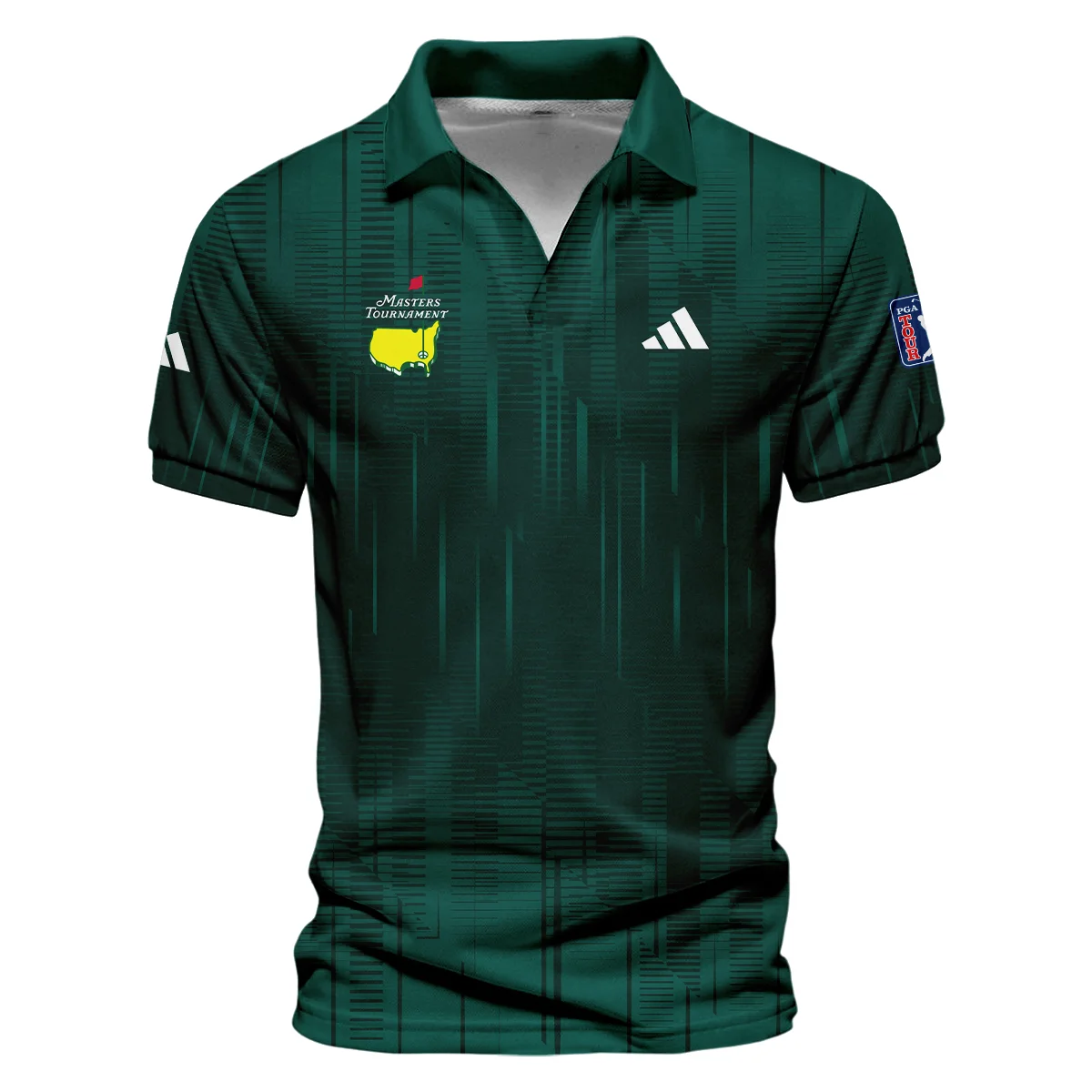 Masters Tournament Adidas Dark Green Gradient Stripes Pattern Vneck Polo Shirt Style Classic Polo Shirt For Men