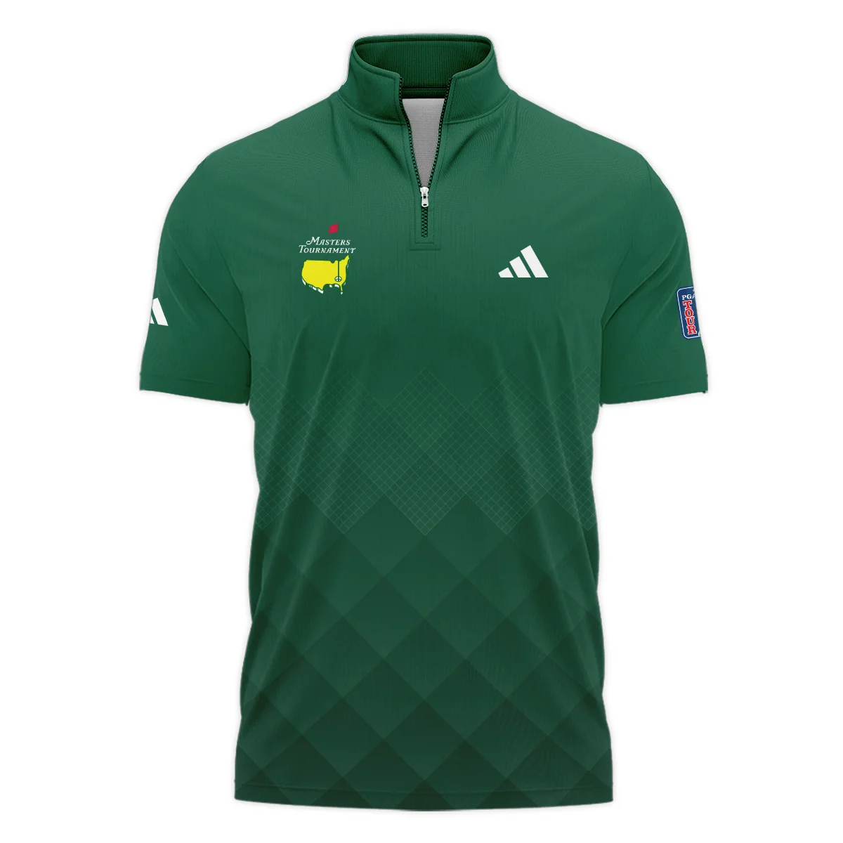 Masters Tournament Adidas Gradient Dark Green Pattern Style Classic, Short Sleeve Polo Shirts Quarter-Zip Casual Slim Fit Mock Neck Basic