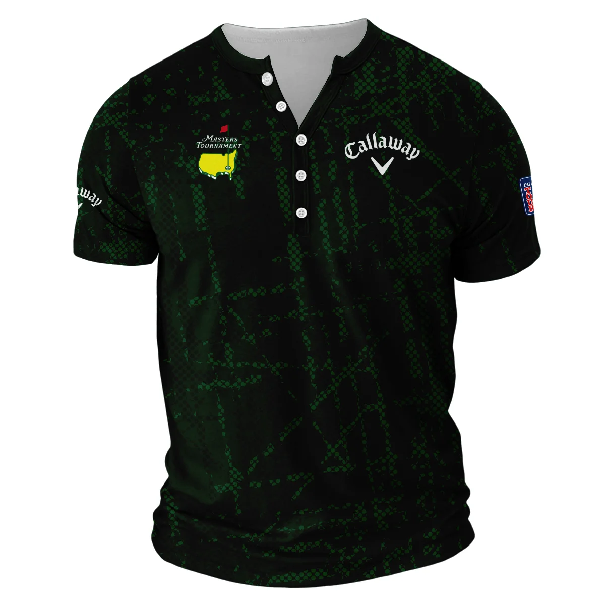 Masters Tournament Callaway Golf Pattern Halftone Green V-Neck Button up Henley Shirts Style Classic