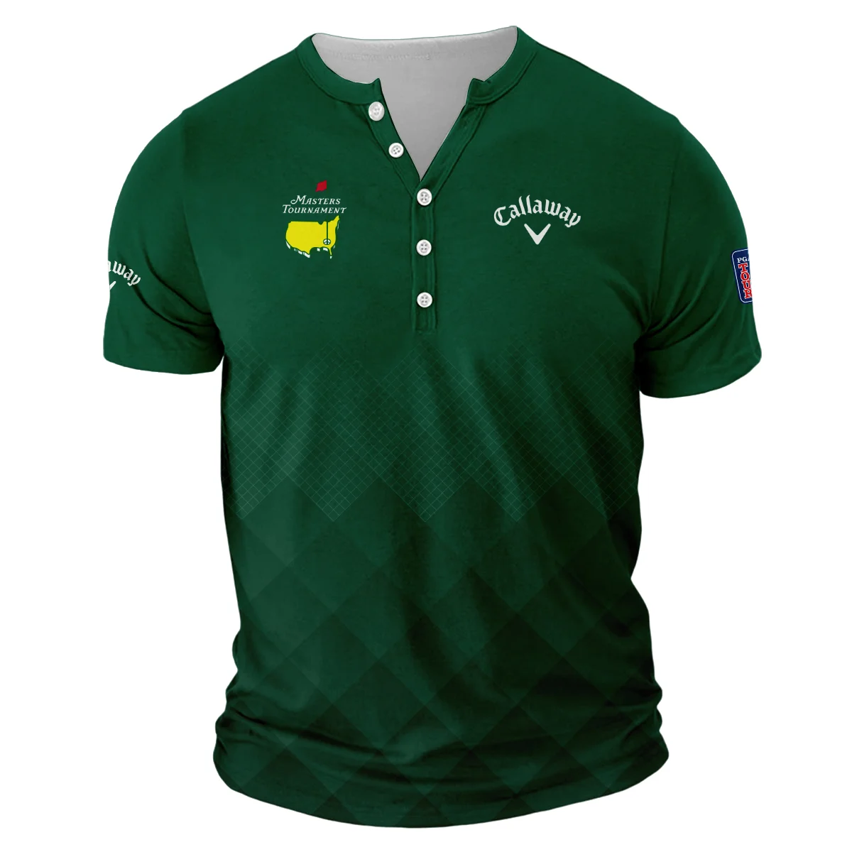 Masters Tournament Callaway Gradient Dark Green Pattern V-Neck Button up Henley Shirts Style Classic