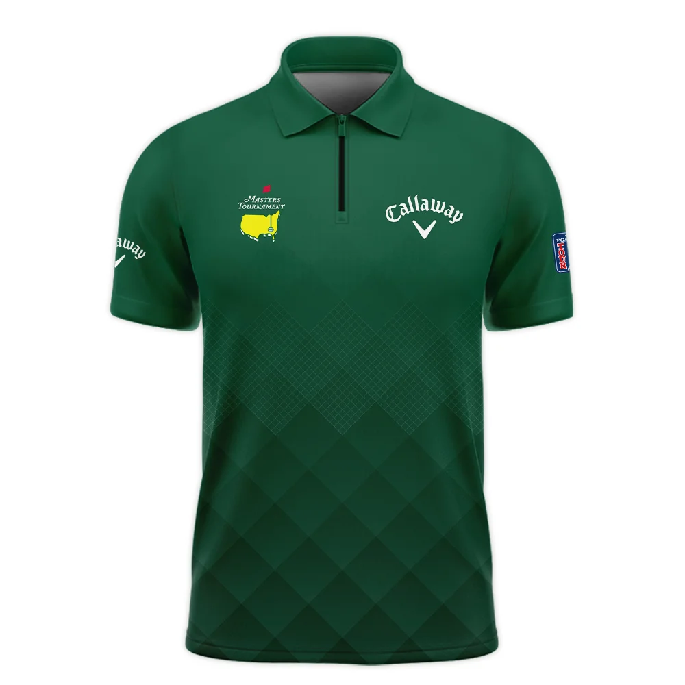 Masters Tournament Callaway Gradient Dark Green Pattern Zipper Polo Shirt Style Classic Zipper Polo Shirt For Men