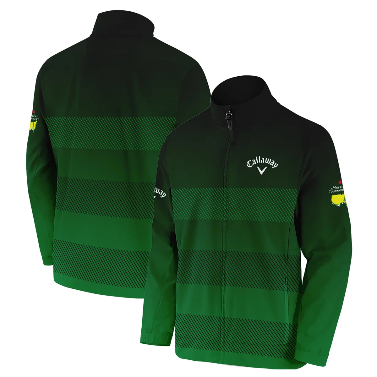 Masters Tournament Callaway Sports Stand Colar Jacket Green Gradient Stripes Pattern All Over Print Stand Colar Jacket