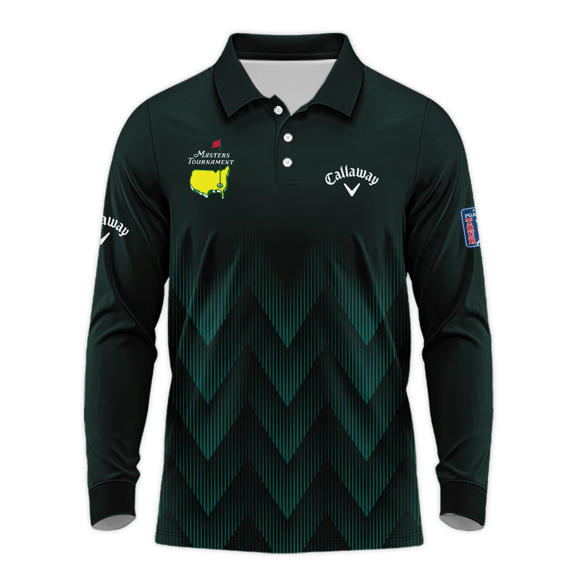 Masters Tournament Golf Callaway Long Polo Shirt Zigzag Pattern Dark Green Golf Sports All Over Print Long Polo Shirt For Men