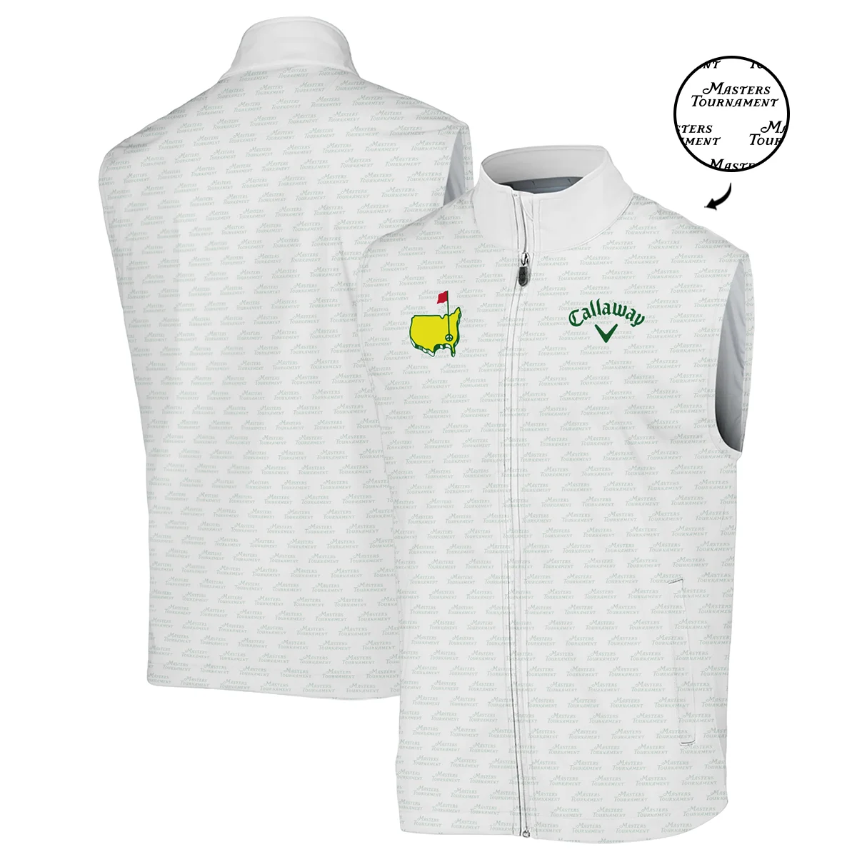 Masters Tournament Golf Callaway Sleeveless Jacket Logo Text Pattern White Green Golf Sports All Over Print Sleeveless Jacket