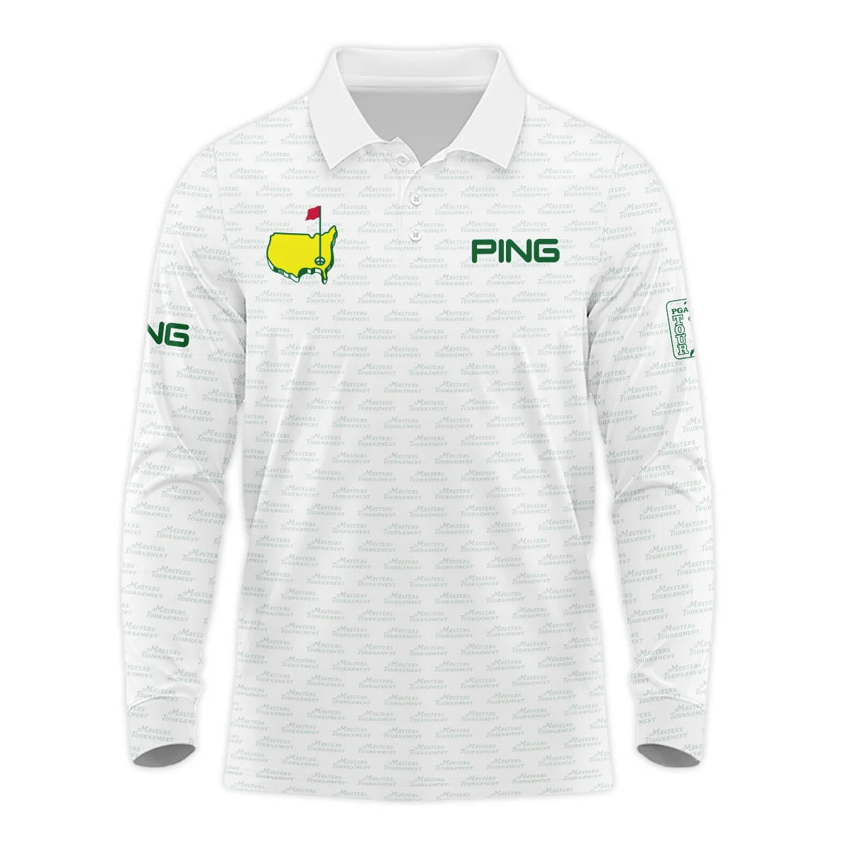 Masters Tournament Golf Ping Long Polo Shirt Logo Text Pattern White Green Golf Sports All Over Print Long Polo Shirt For Men