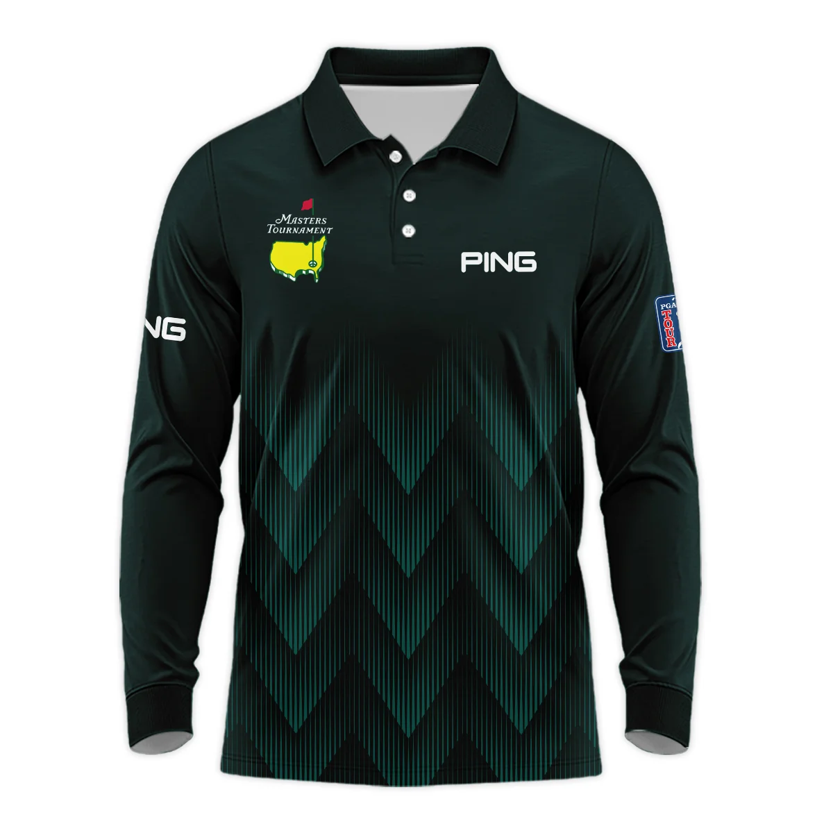 Masters Tournament Golf Ping Long Polo Shirt Zigzag Pattern Dark Green Golf Sports All Over Print Long Polo Shirt For Men