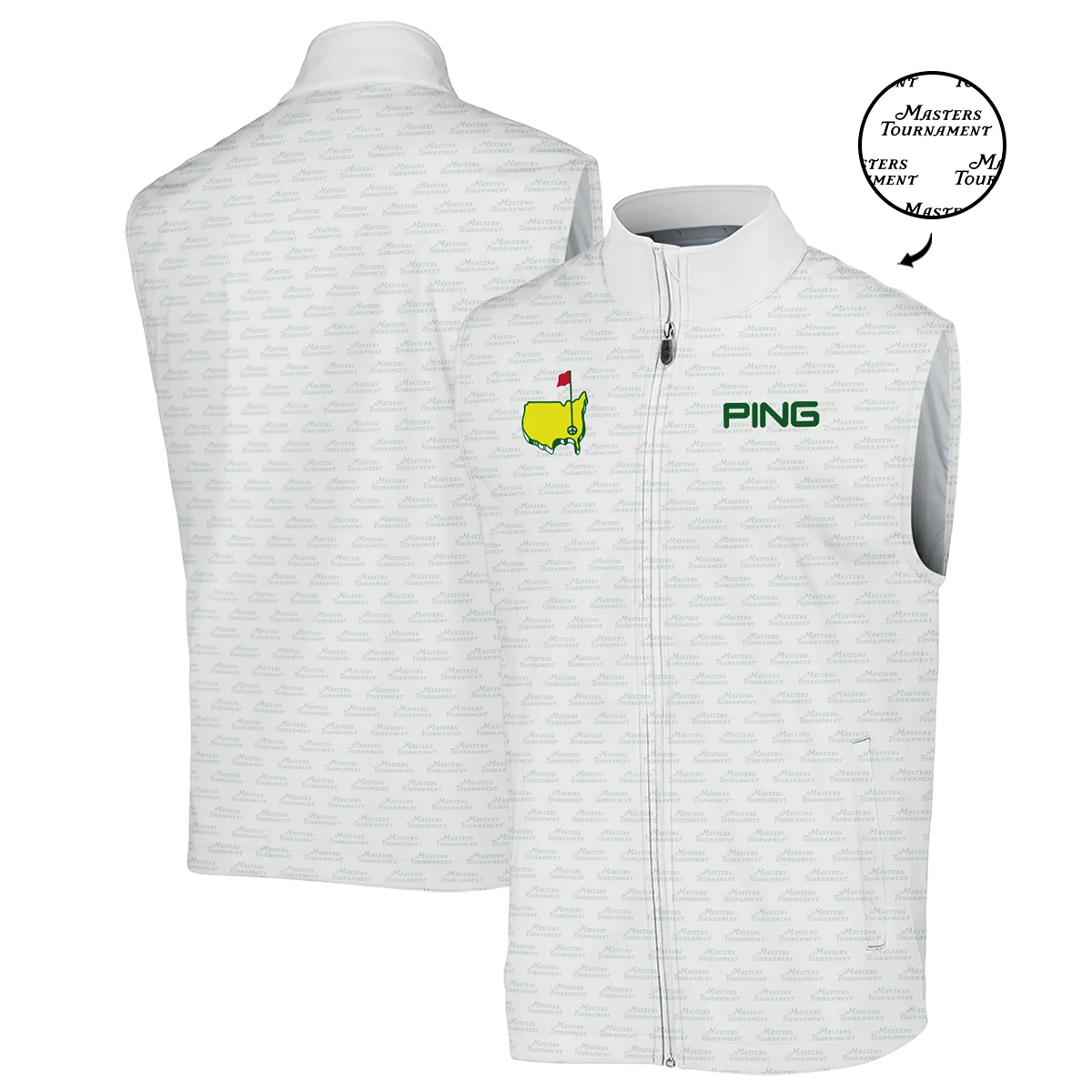 Masters Tournament Golf Ping Sleeveless Jacket Logo Text Pattern White Green Golf Sports All Over Print Sleeveless Jacket