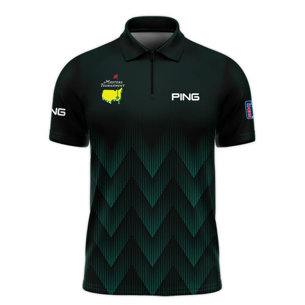 Masters Tournament Golf Ping Zipper Polo Shirt Zigzag Pattern Dark Green Golf Sports All Over Print Zipper Polo Shirt For Men